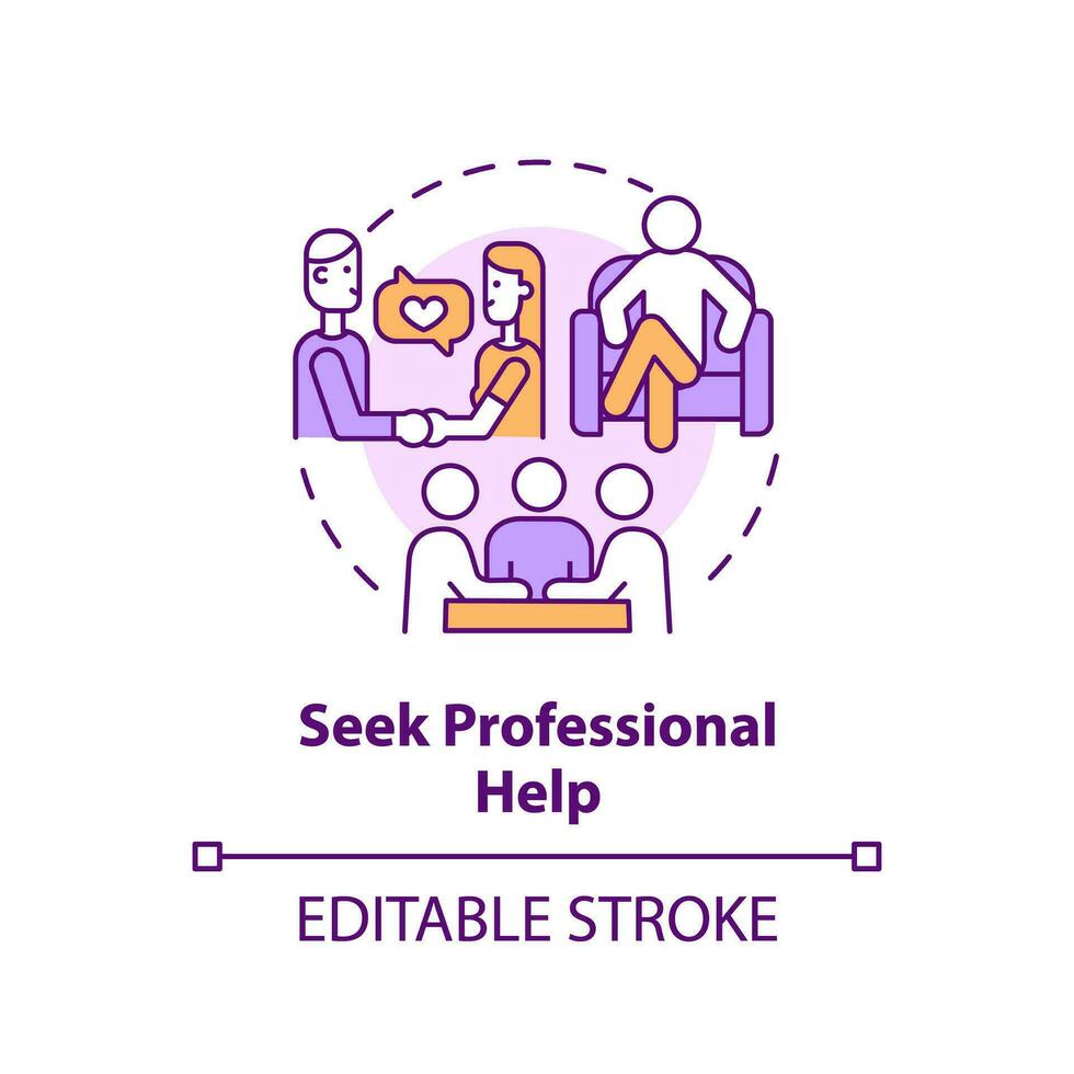 2D editable thin line icon seek professional help concept, isolated vector, multicolor illustration representing codependent relationship. vector