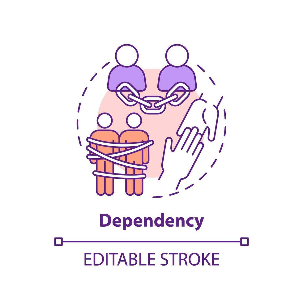 2D editable thin line icon dependency concept, isolated vector, multicolor illustration representing codependent relationship. vector