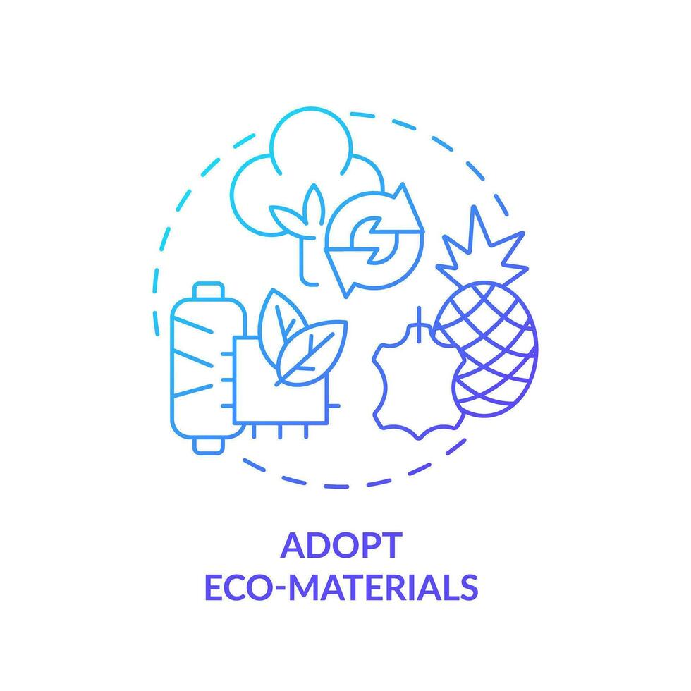 2D gradient icon adopt eco materials concept, simple isolated vector, sustainable fashion thin line blue illustration. vector