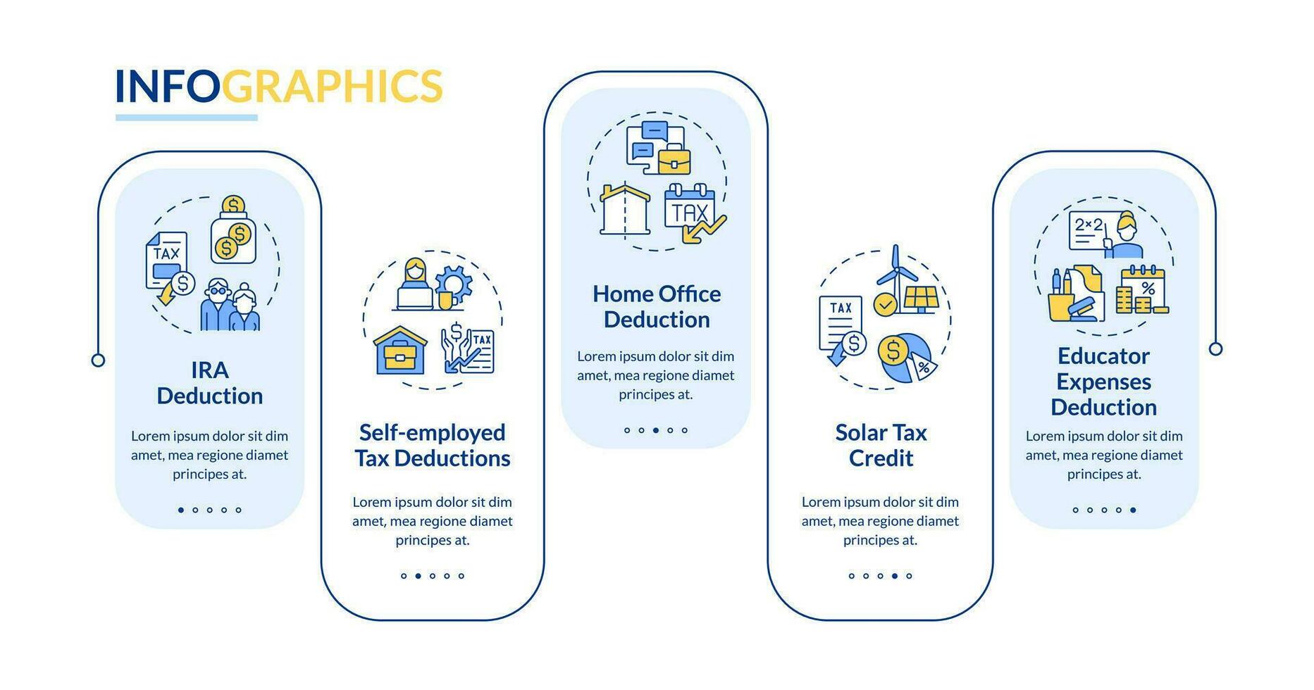 Tax deductions blue infographic template app screen. Tax credit. Data visualization with 5 steps. Editable timeline info chart. Workflow layout with line icons vector