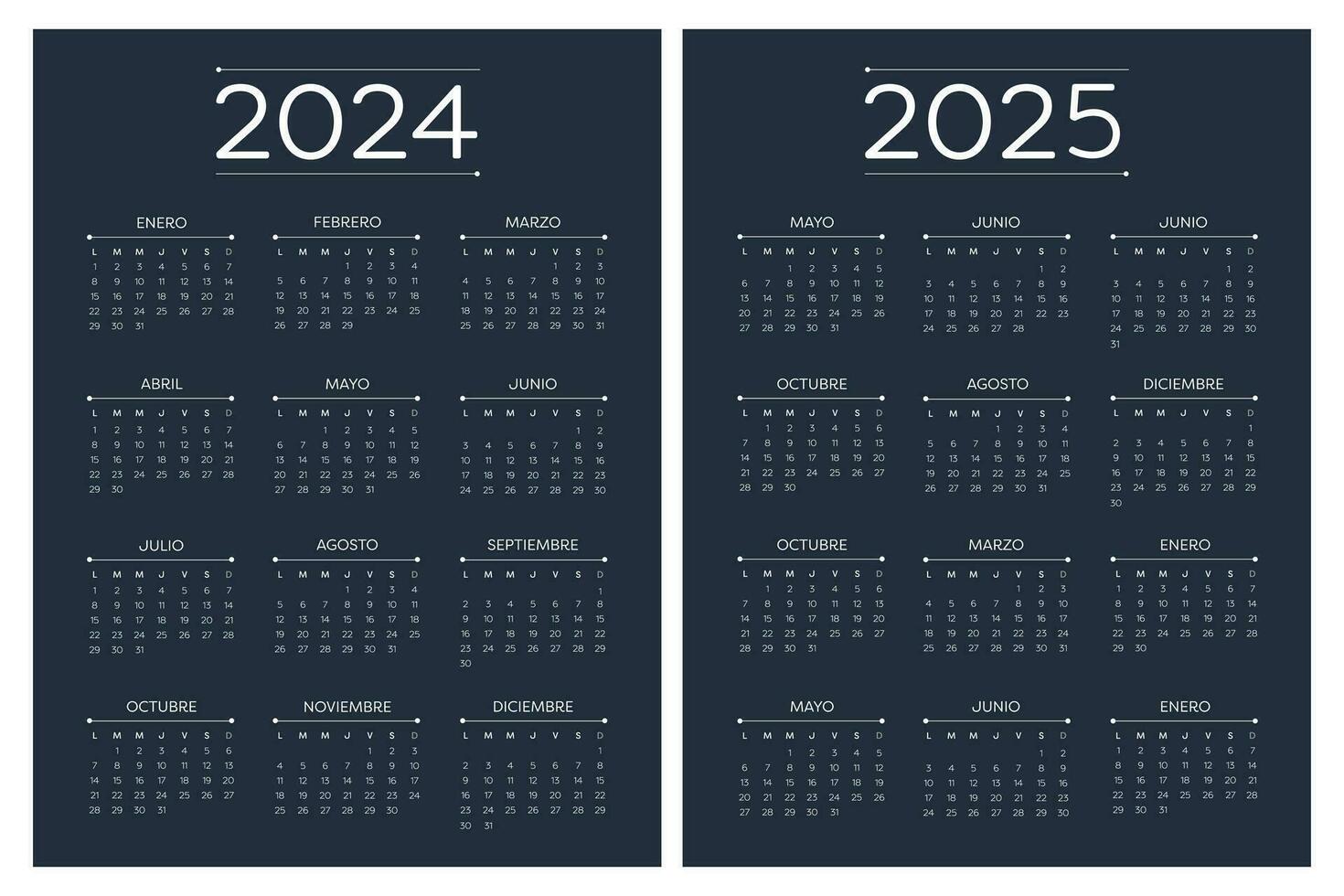 2025 2025 Spanish calendar. Vertical calendar. The week starts on