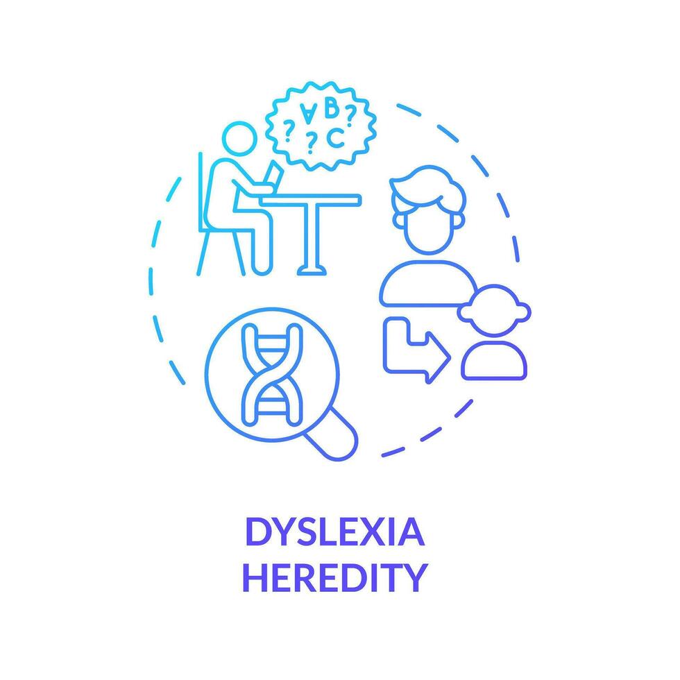 2D gradient blue icon dyslexia heredity concept, simple isolated vector, dyslexia thin linear illustration vector