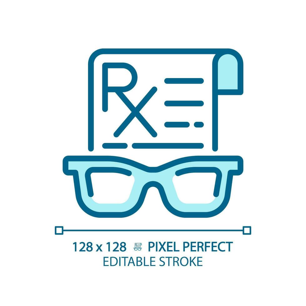 2D pixel perfect editable blue spectacles prescription icon, isolated monochromatic vector, thin line illustration representing eye care. vector