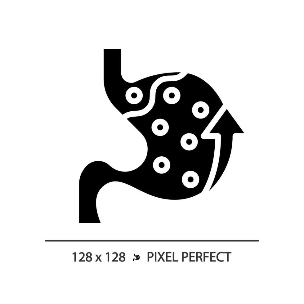 2d píxel Perfecto glifo estilo ácido reflujo icono, aislado silueta vector, sencillo ilustración representando metabólico salud. vector