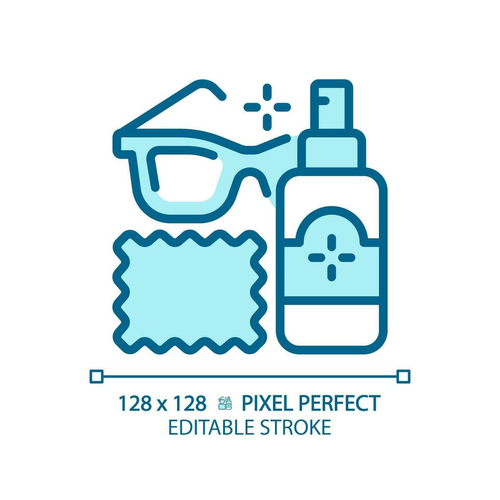 2D pixel perfect editable blue eyeglasses cleaner solution icon, isolated monochromatic vector, thin line illustration representing eye care. vector