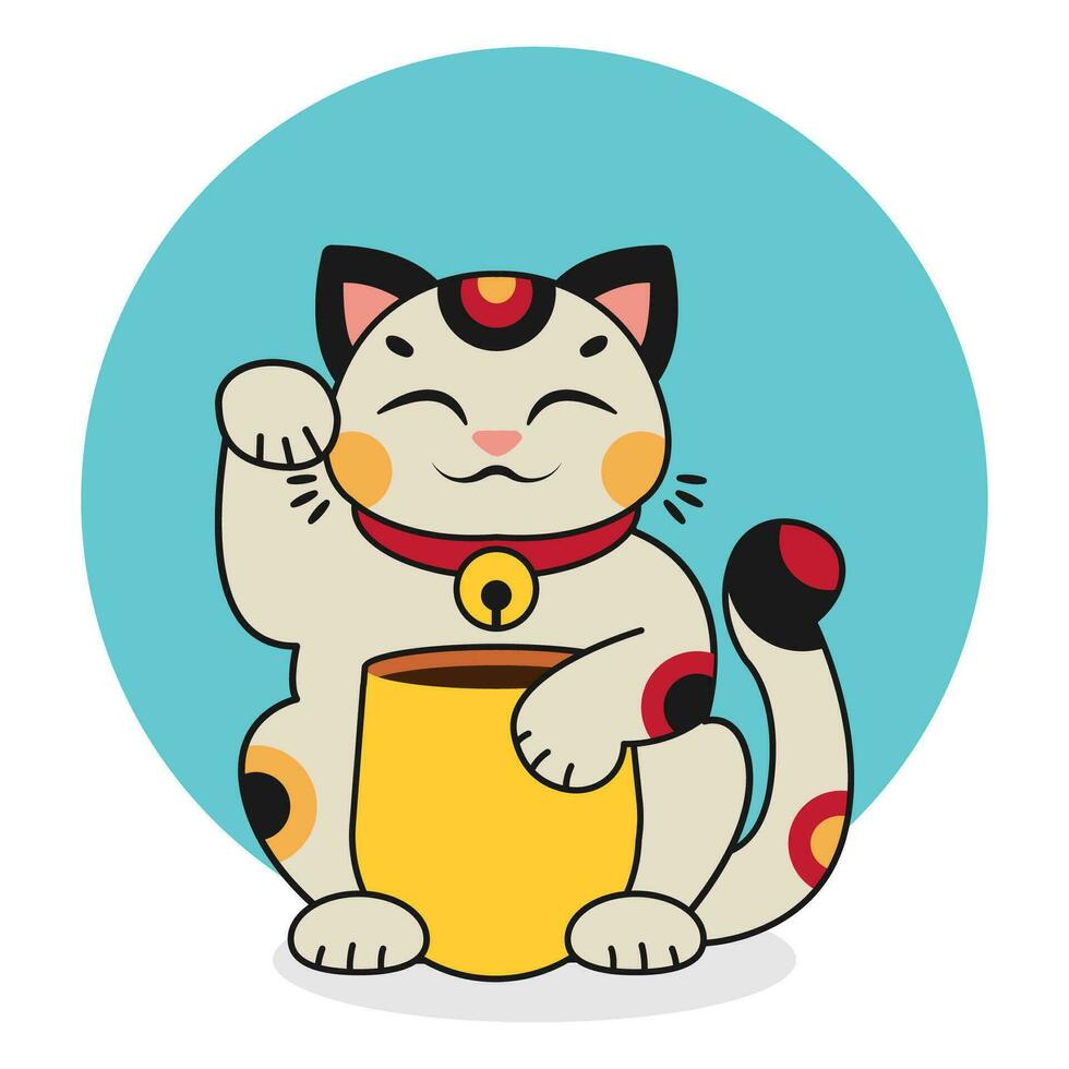 Isolated illustration of Maneki Neko. Characters of Asian happy cats. Japanese culture. Cartoon clipart. Vector illustration.