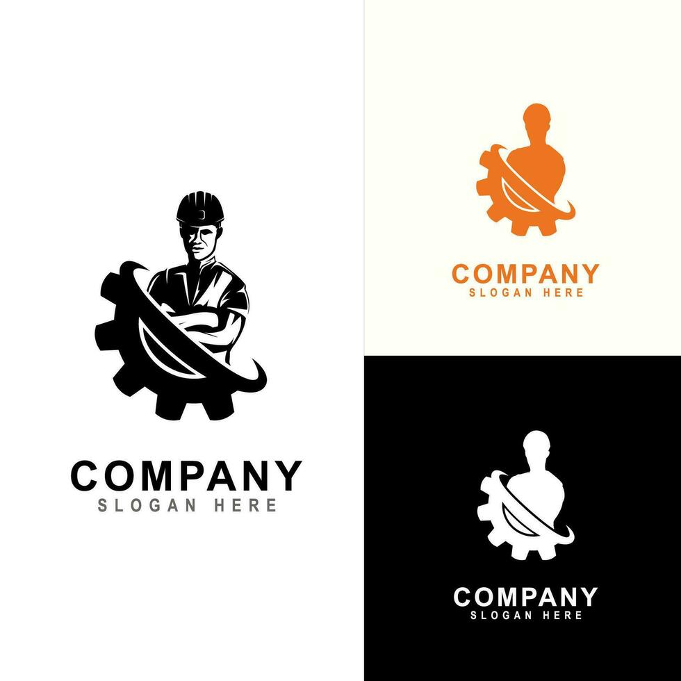 Human resources concept, recruitment, teamwork, career, construction workers logo design. vector