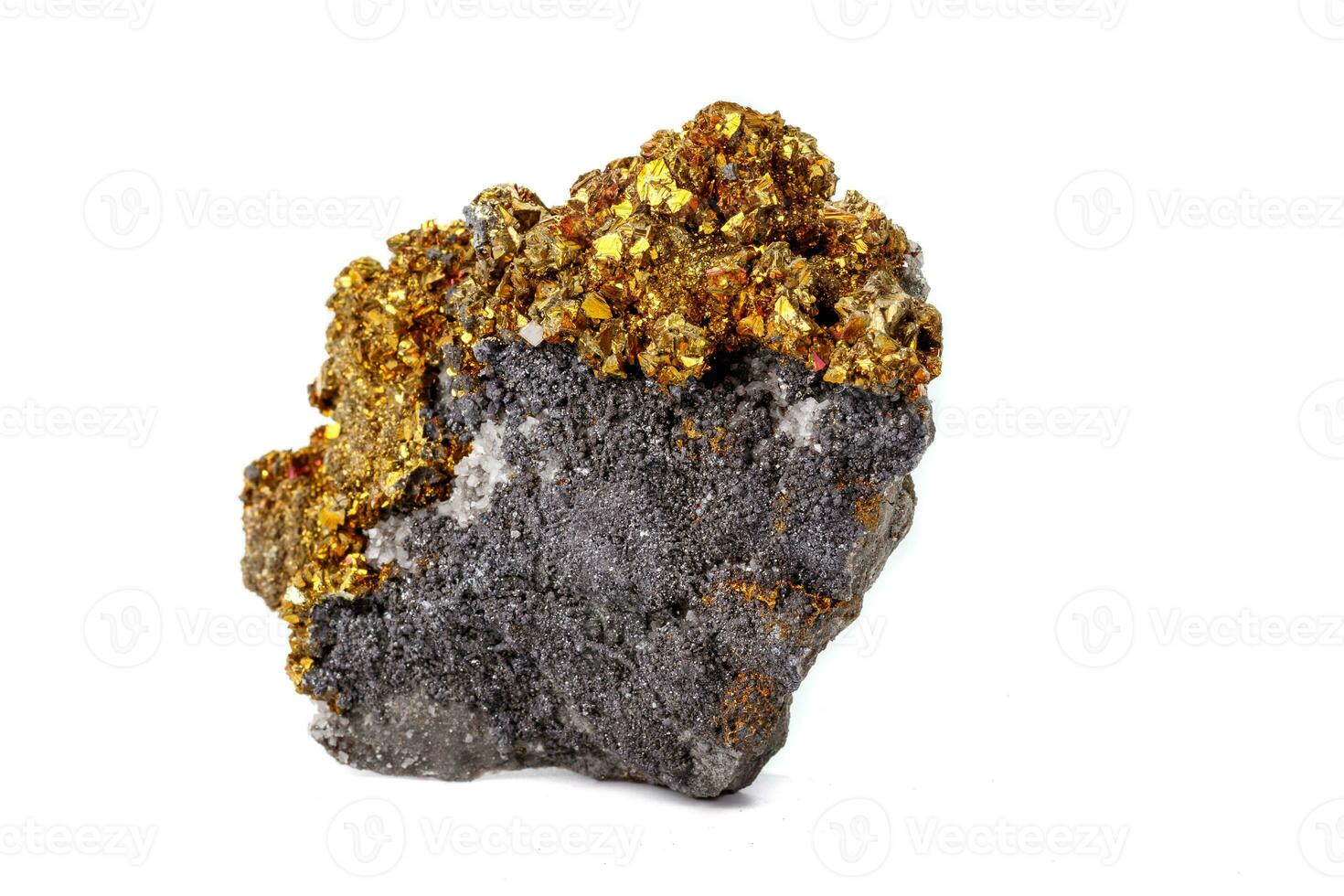 Macro mineral stone Chalcopyrite on a white background photo