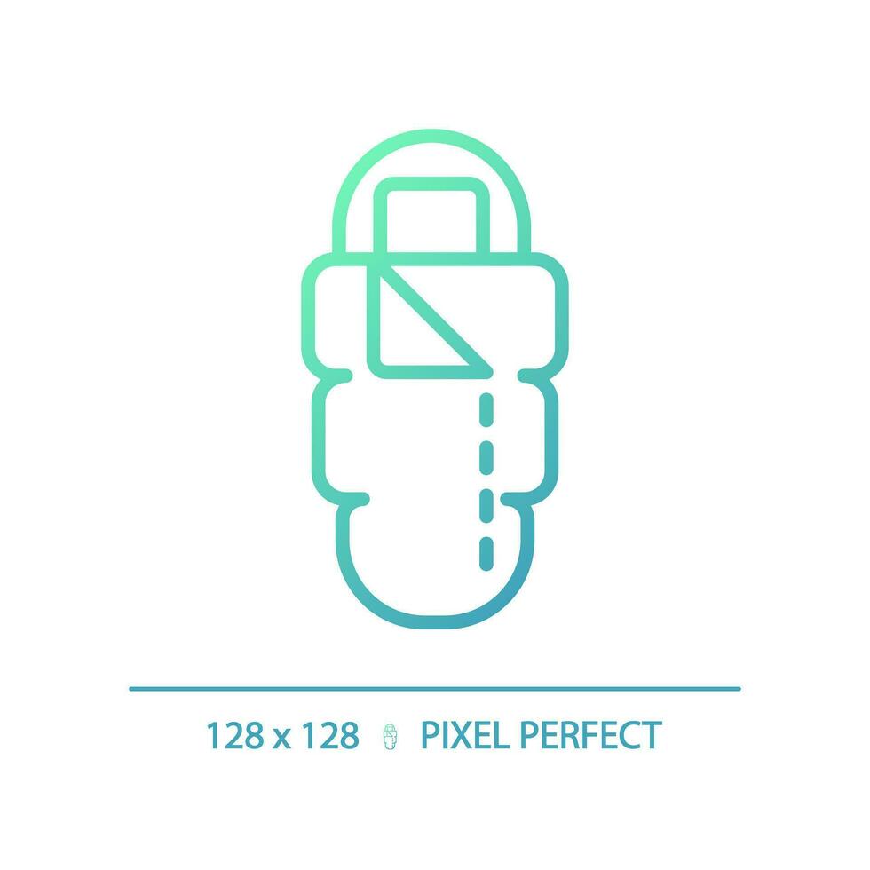 2D pixel perfect gradient sleeping bag icon, isolated vector, green hiking gear thin line illustration. vector