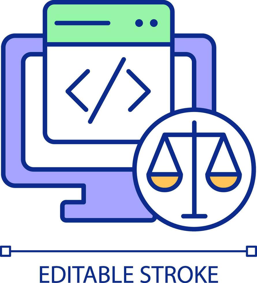 2D simple editable equal treatment of data icon representing cyber law, isolated vector, thin line illustration. vector