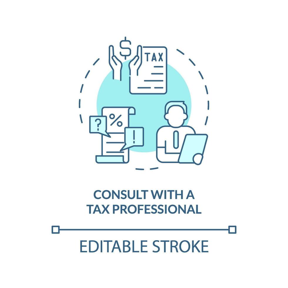 Consult with tax professional soft blue concept icon. Financial advisory. How to apply for tax credits. Round shape line illustration. Abstract idea. Graphic design. Easy to use in blog post vector