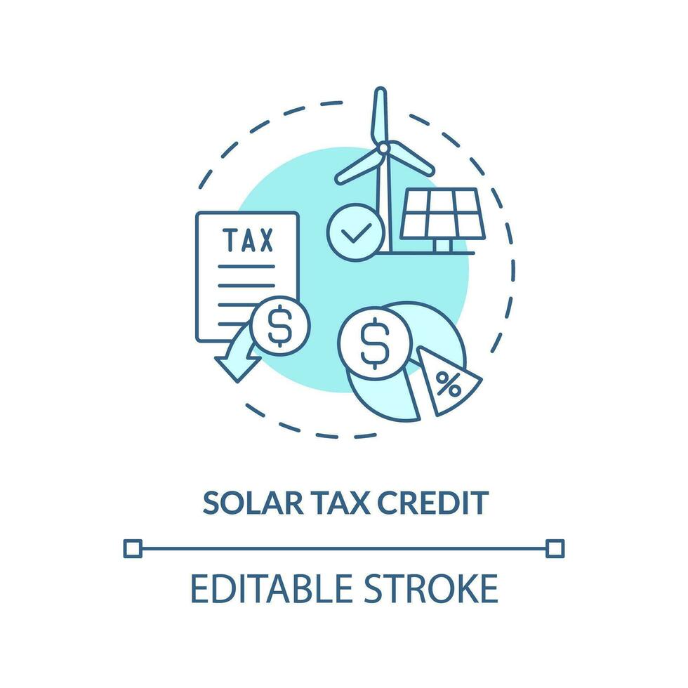 Solar tax credit soft blue concept icon. Clean energy credit. Tax relief. Type of financial benefit. Round shape line illustration. Abstract idea. Graphic design. Easy to use in blog post vector