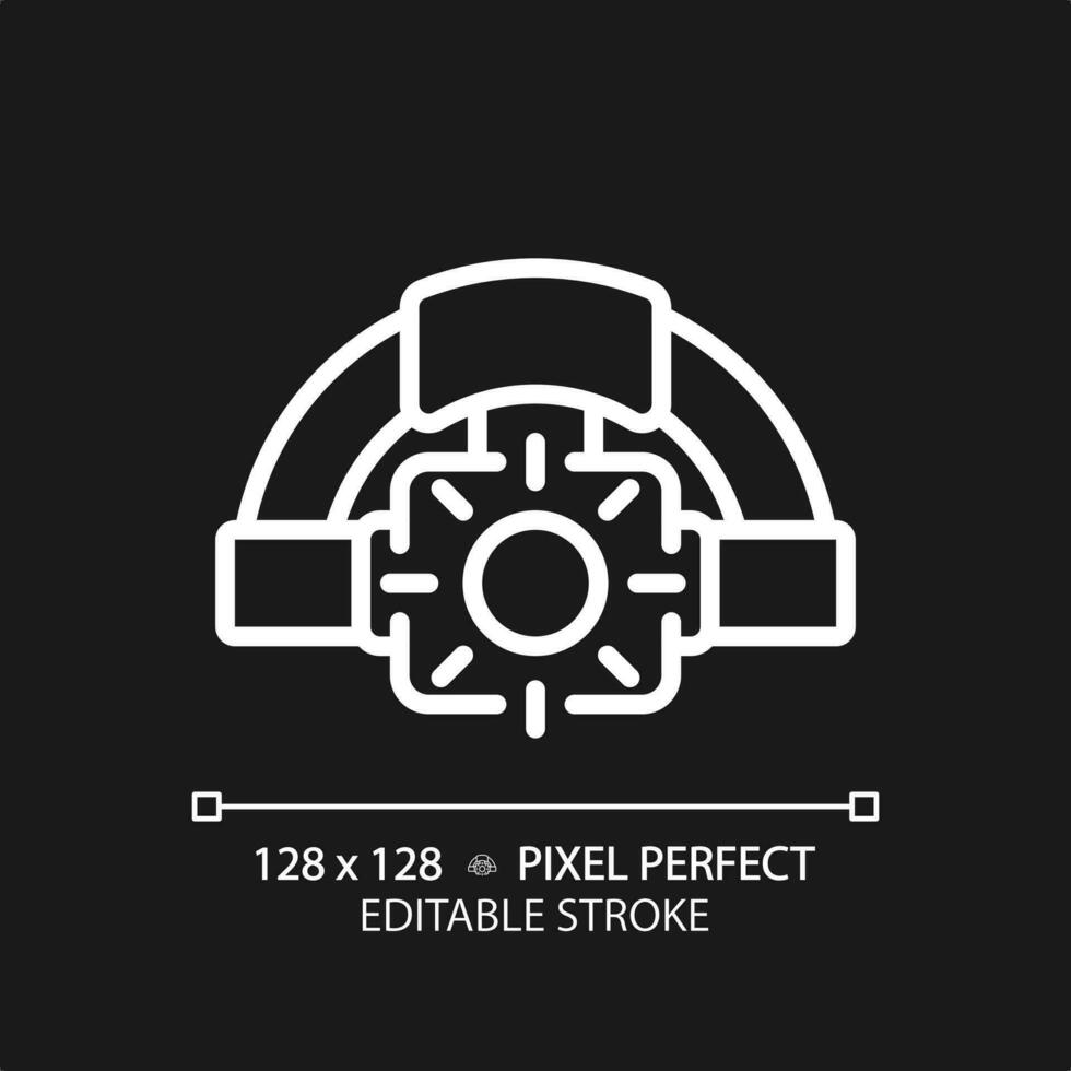 2D pixel perfect white headlamp icon, isolated vector, editable hiking gear thin line illustration. vector