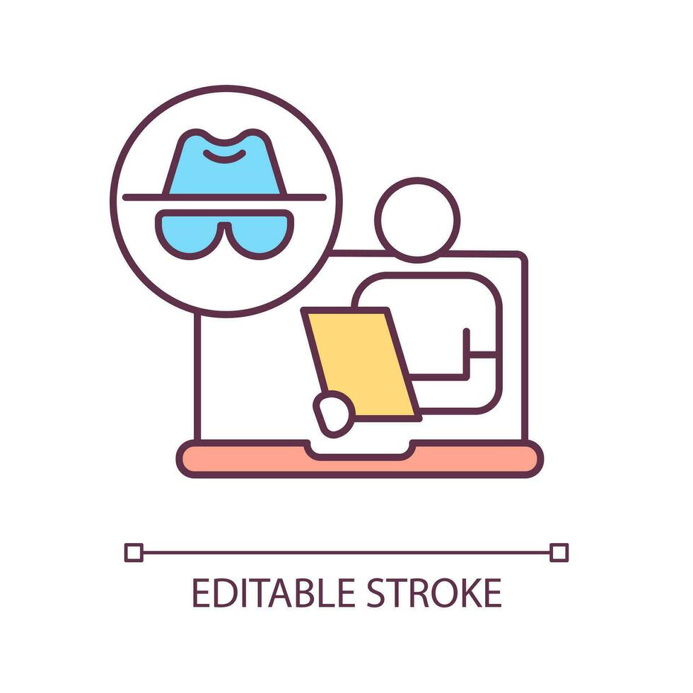 2D editable anonymity icon representing online therapy, isolated vector, multicolor thin line illustration. vector