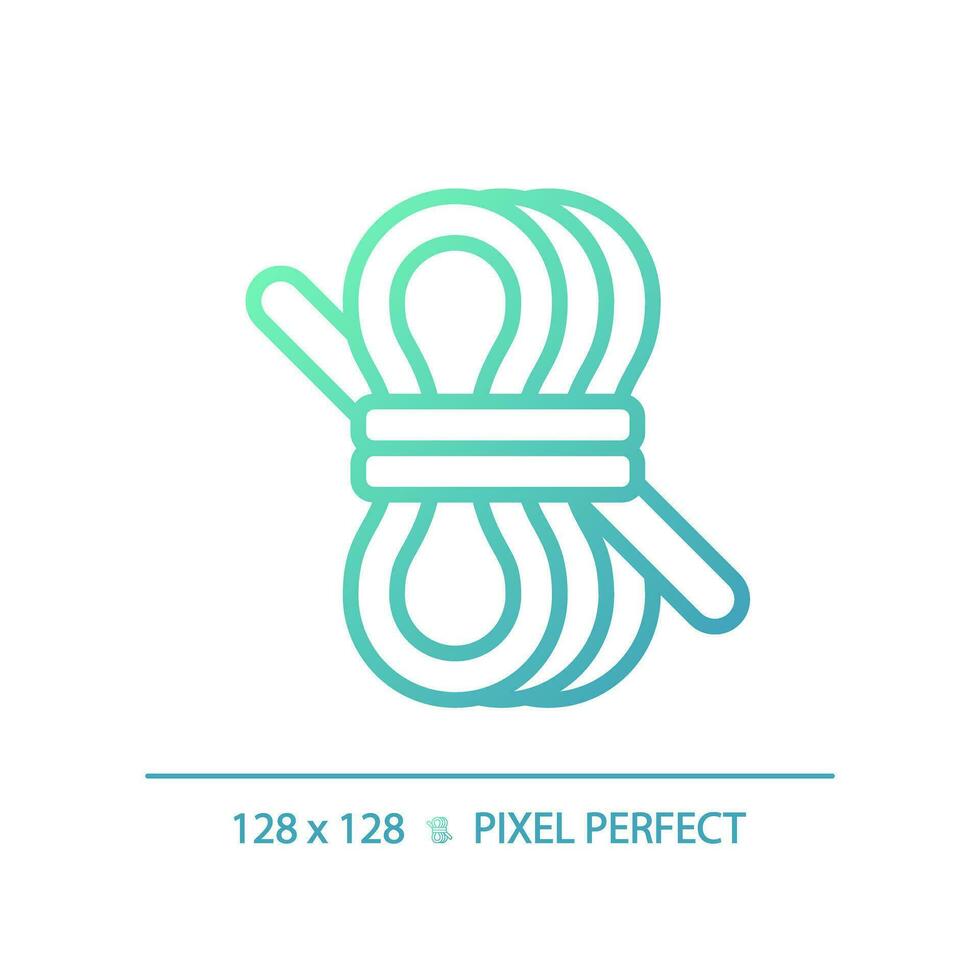 2D pixel perfect gradient rope icon, isolated vector, green hiking gear thin line illustration. vector