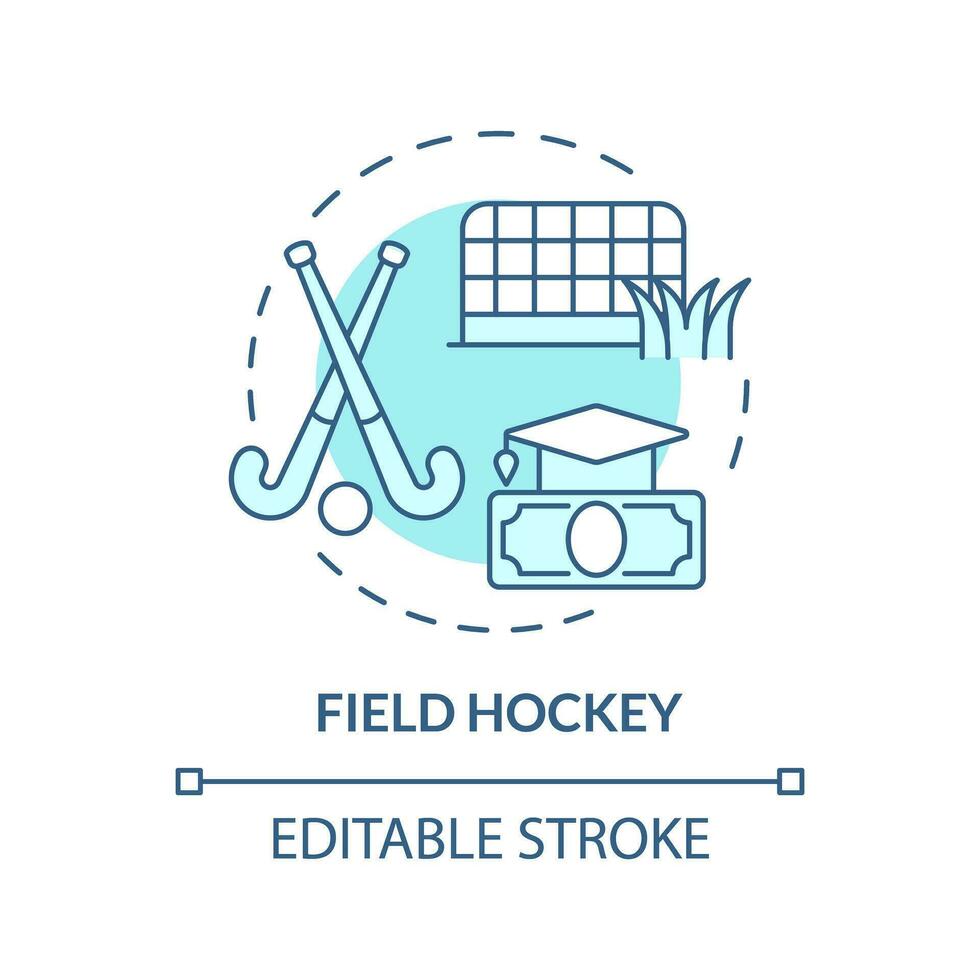2D editable field hockey blue thin line icon concept, isolated vector, illustration representing athletic scholarship. vector