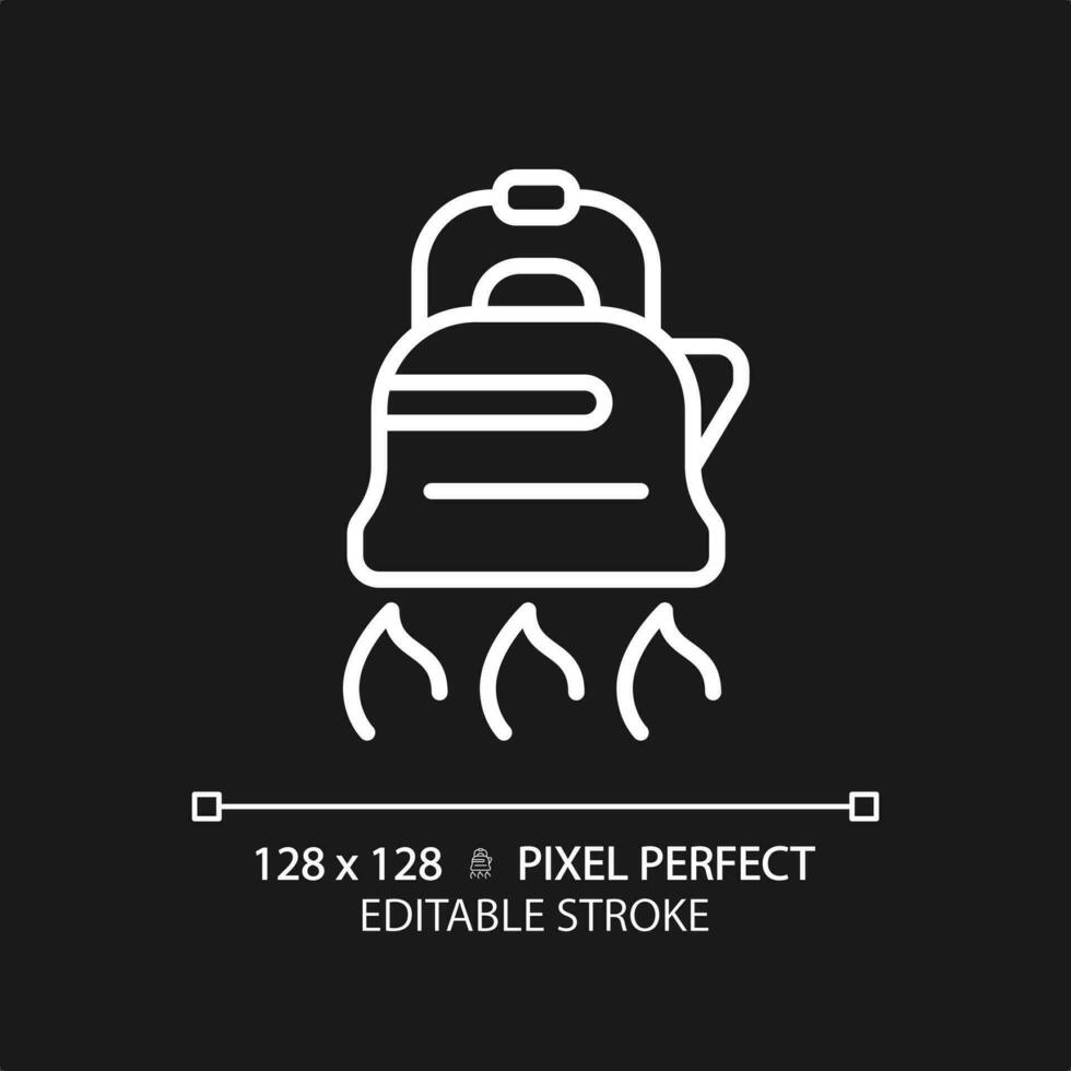2D pixel perfect white kettle icon, isolated vector, editable hiking gear thin line illustration. vector