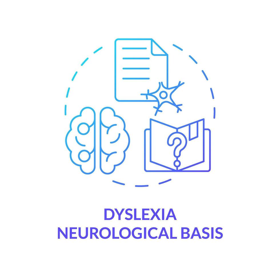 2D gradient blue icon dyslexia neurological basis concept, simple isolated vector, dyslexia thin linear illustration vector