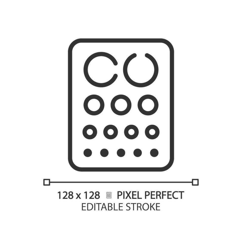 2D pixel perfect editable black eye chart icon, isolated simple vector, thin line illustration