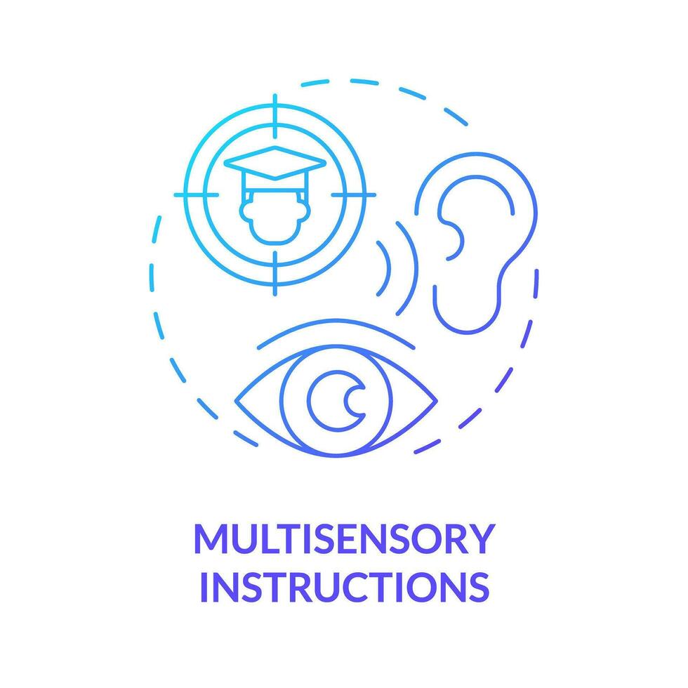 2D gradient blue icon multisensory instructions concept, simple isolated vector, dyslexia thin linear illustration vector