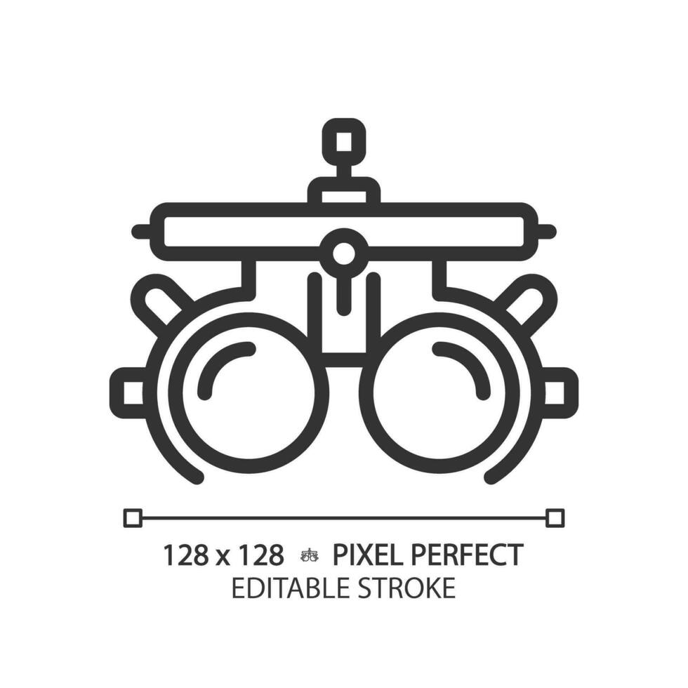 2D pixel perfect editable black trial frame icon, isolated simple vector, thin line illustration representing eye care. vector