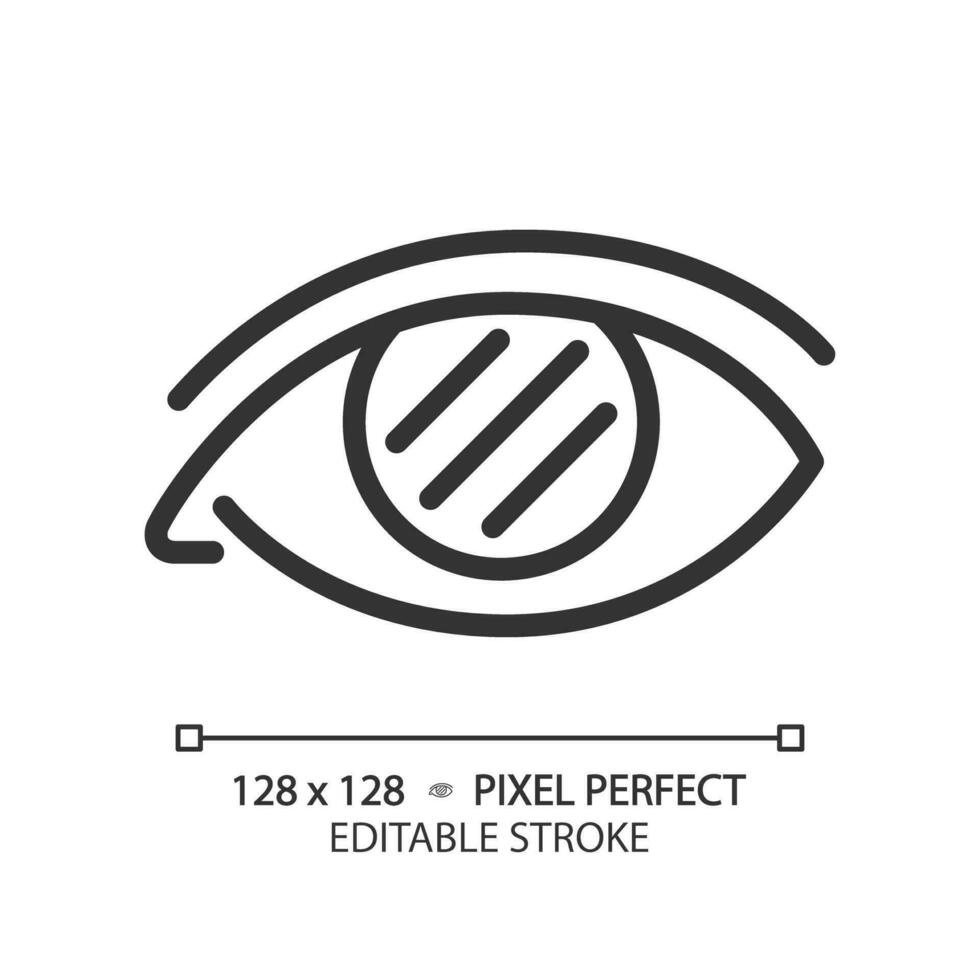 2d píxel Perfecto editable negro color ceguera icono, aislado sencillo vector, Delgado línea ilustración representando ojo cuidado. vector