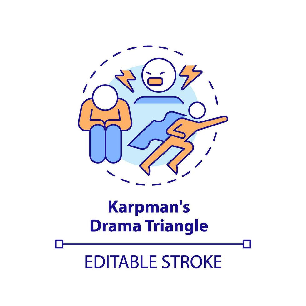2d editable Delgado línea icono karpman drama triángulo concepto, aislado vector, multicolor ilustración representando codependiente relación. vector