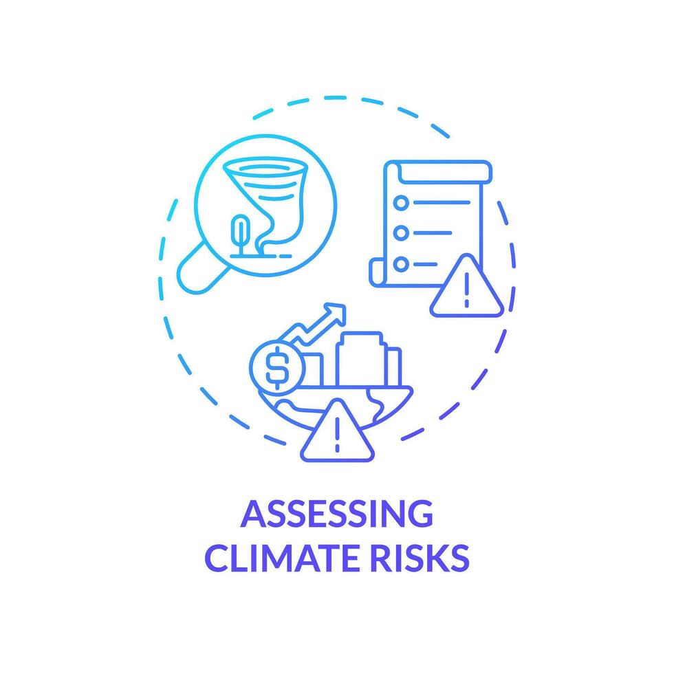 2D gradient assessing climate risks icon, simple isolated vector, climate metrics thin line illustration. vector