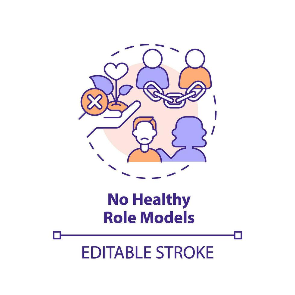 2D editable thin line icon no healthy role models concept, isolated vector, multicolor illustration representing codependent relationship. vector