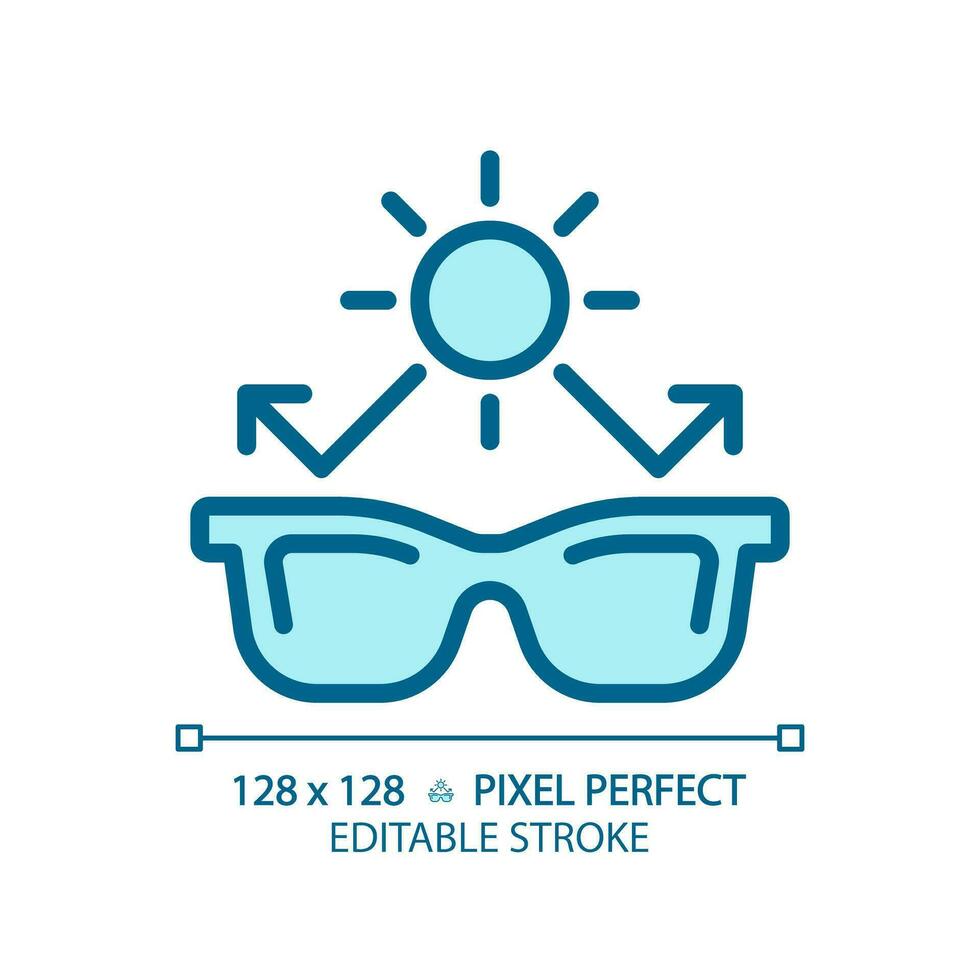 2D pixel perfect editable blue sunglasses icon, isolated monochromatic vector, thin line illustration representing eye care. vector
