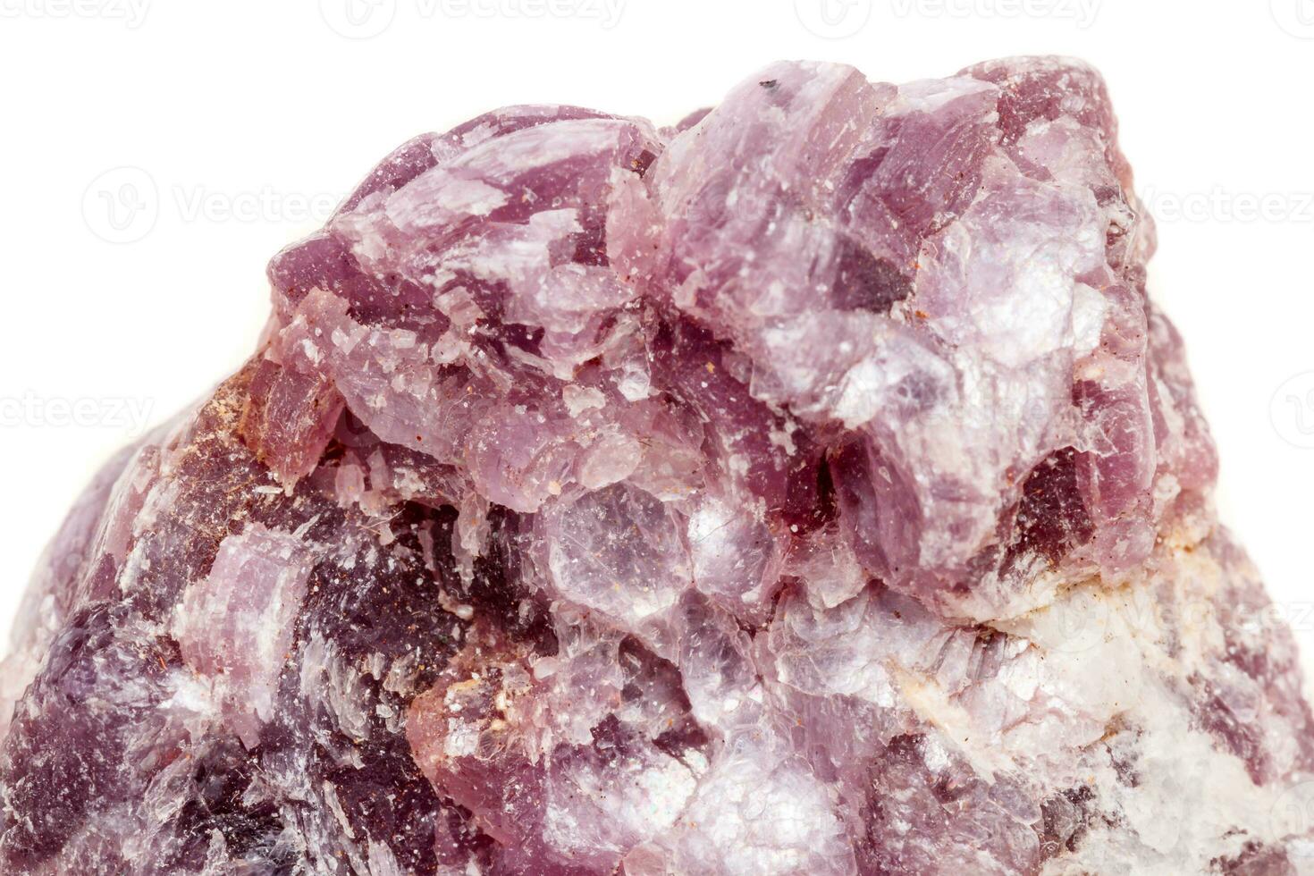 Macro mineral stone Lepidolite in the rock a white background photo