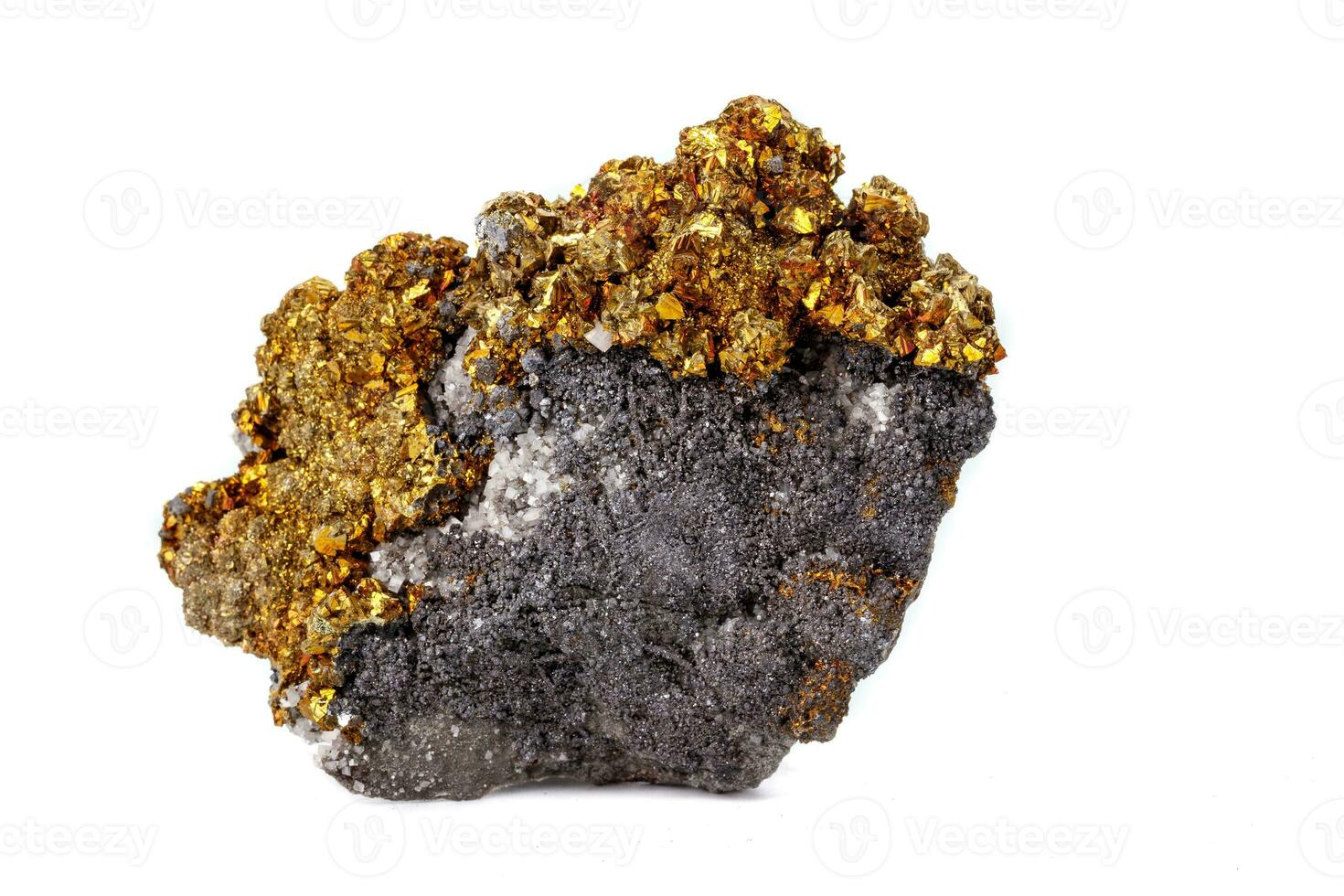 Macro mineral stone Chalcopyrite on a white background photo