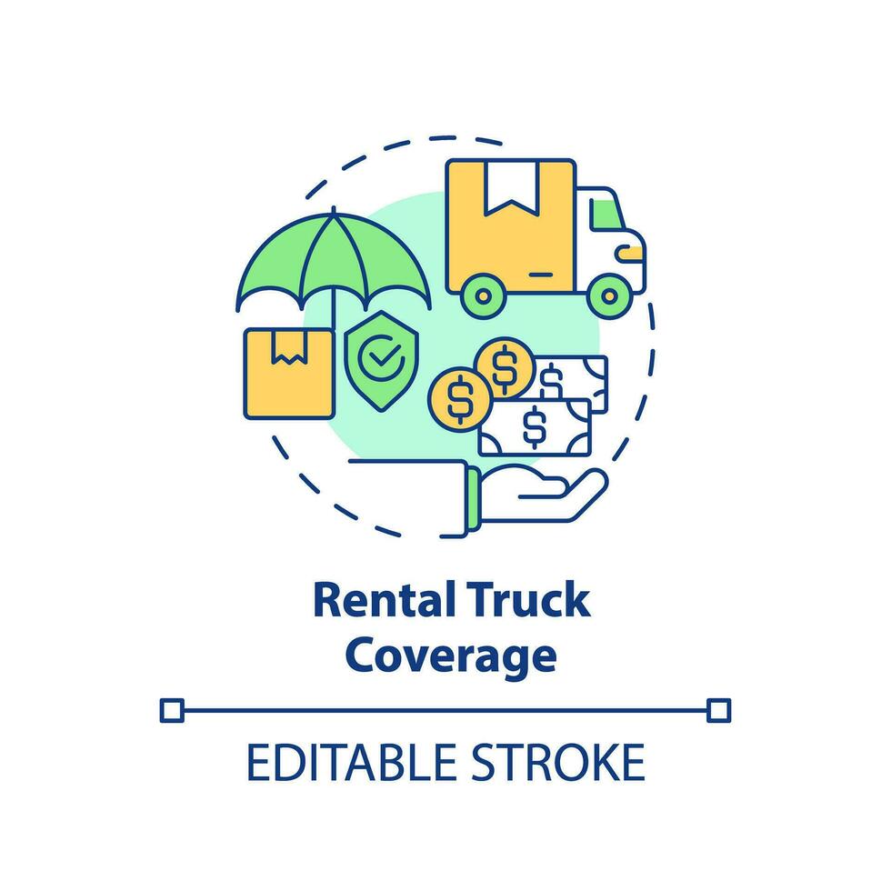 2d editable alquiler camión cobertura icono representando Moviente servicio, sencillo aislado vector, multicolor Delgado línea ilustración. vector