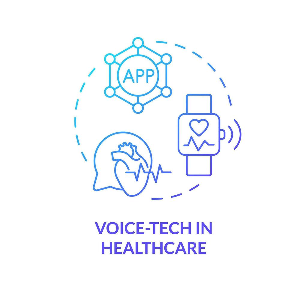 2d tecnología de voz en cuidado de la salud Delgado línea degradado icono concepto, aislado vector, azul ilustración representando voz asistente. vector