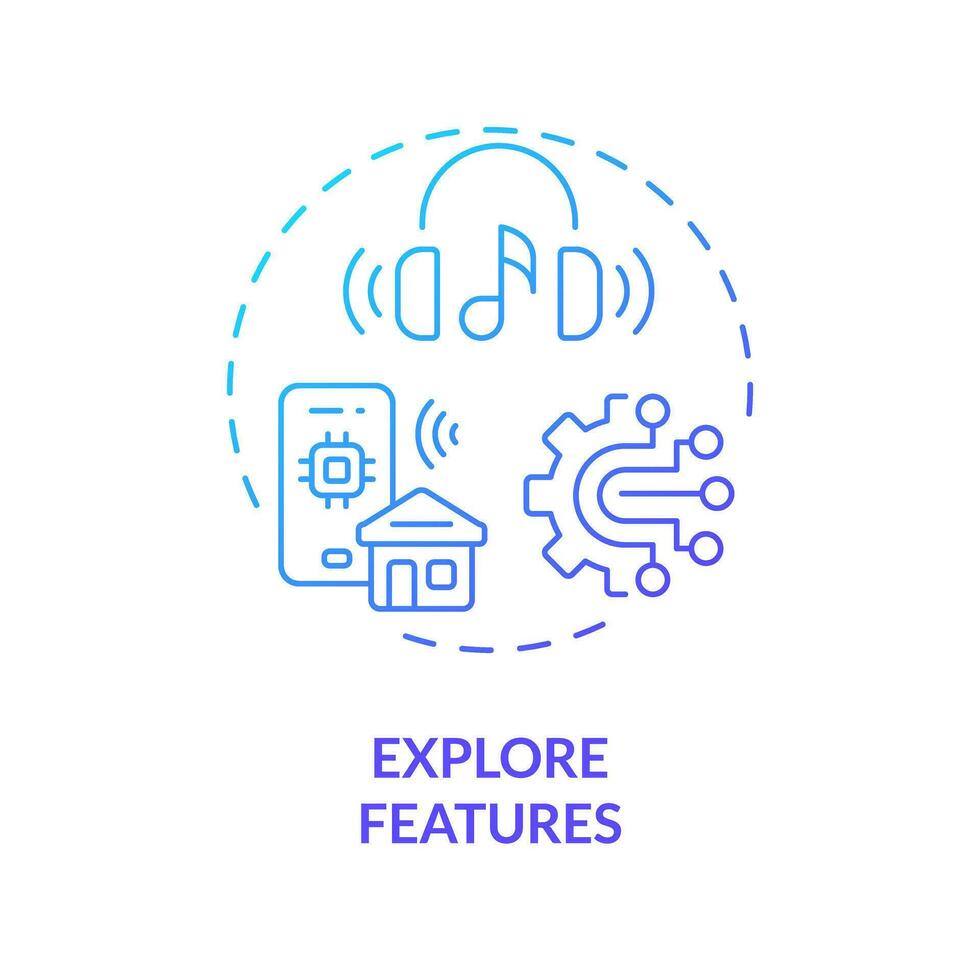 2D explore features thin line gradient icon concept, isolated vector, blue illustration representing voice assistant. vector