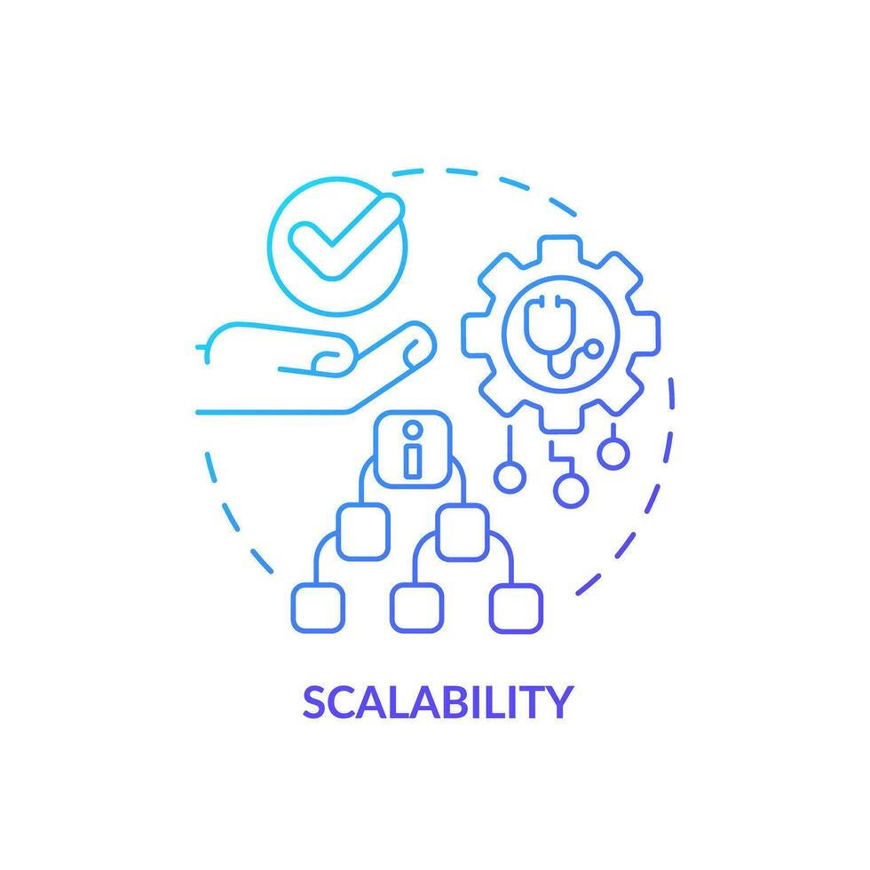 2D gradient blue icon scalability concept, isolated vector, health interoperability resources thin line illustration. vector
