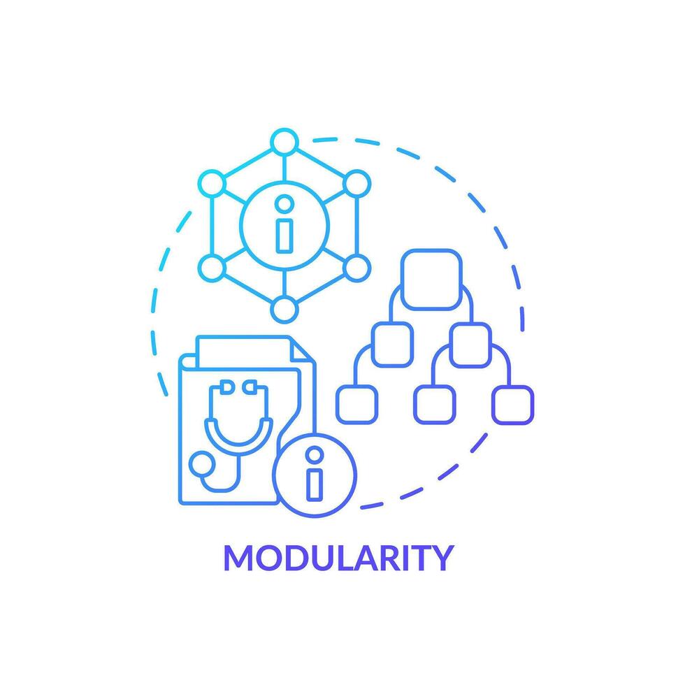 2d degradado azul icono modularidad concepto, aislado vector, salud interoperabilidad recursos Delgado línea ilustración. vector