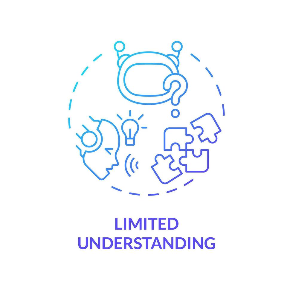 2D limited understanding thin line gradient icon concept, isolated vector, blue illustration representing voice assistant. vector