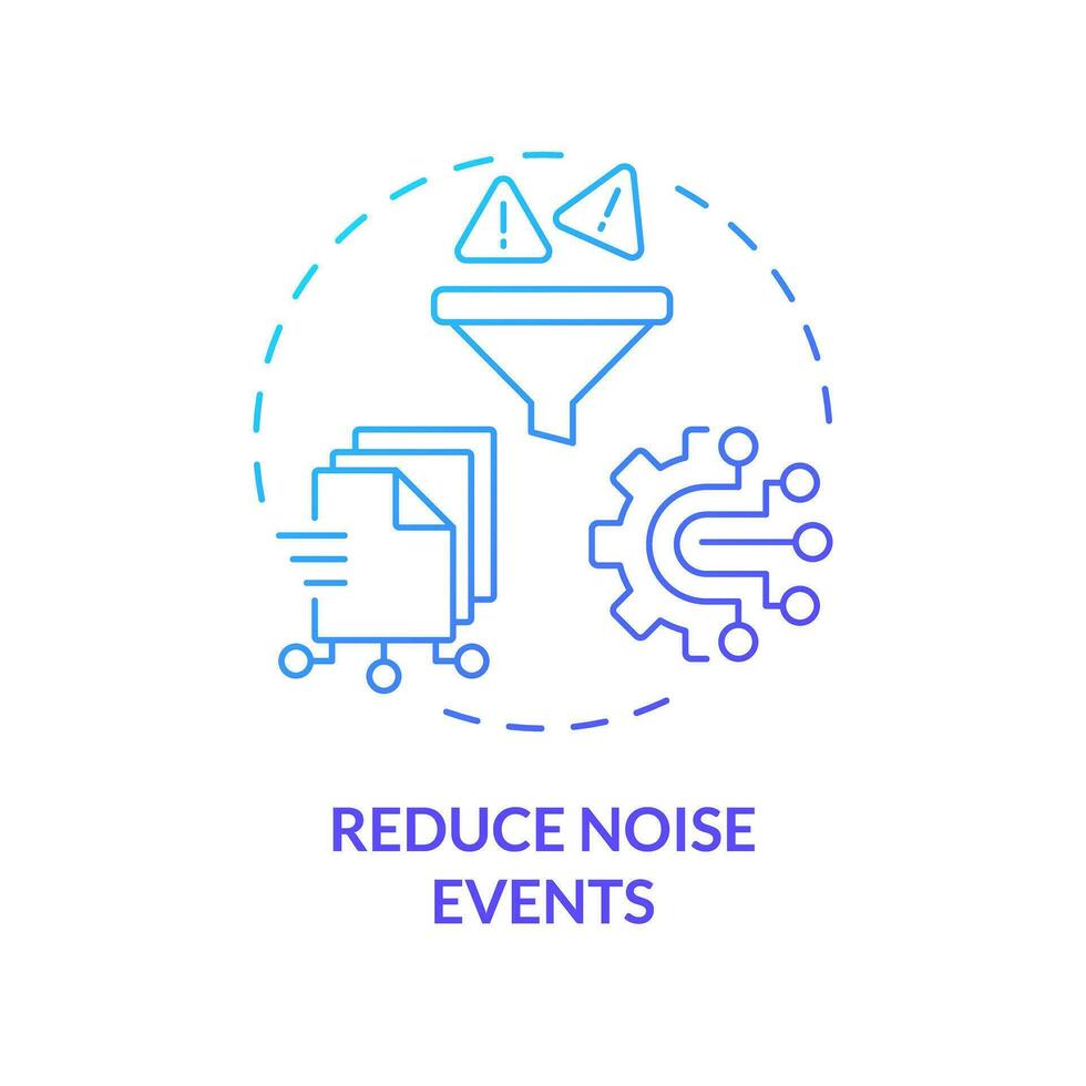 2D reduce noise events gradient icon representing AI ops, isolated vector, blue thin line illustration. vector