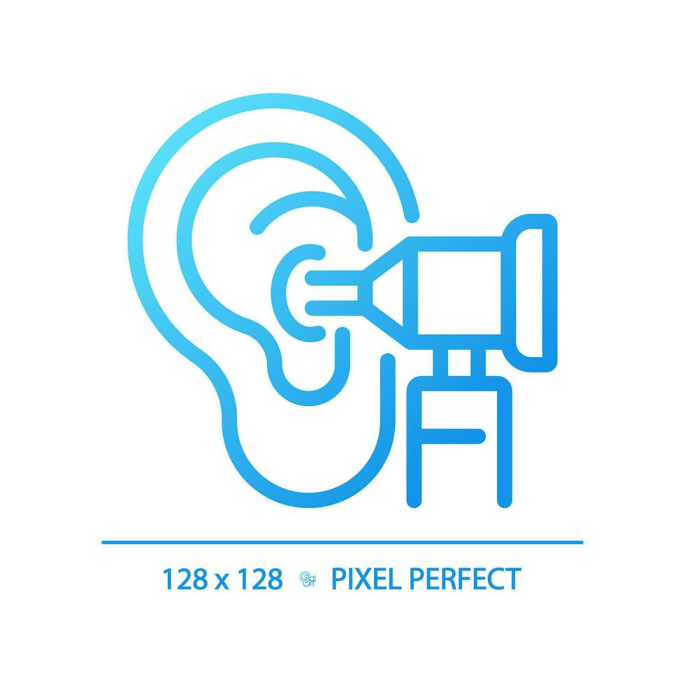 Otoscope pixel perfect gradient linear vector icon. Medical instrument. Ear health. Physical examination. Thin line color symbol. Modern style pictogram. Vector isolated outline drawing