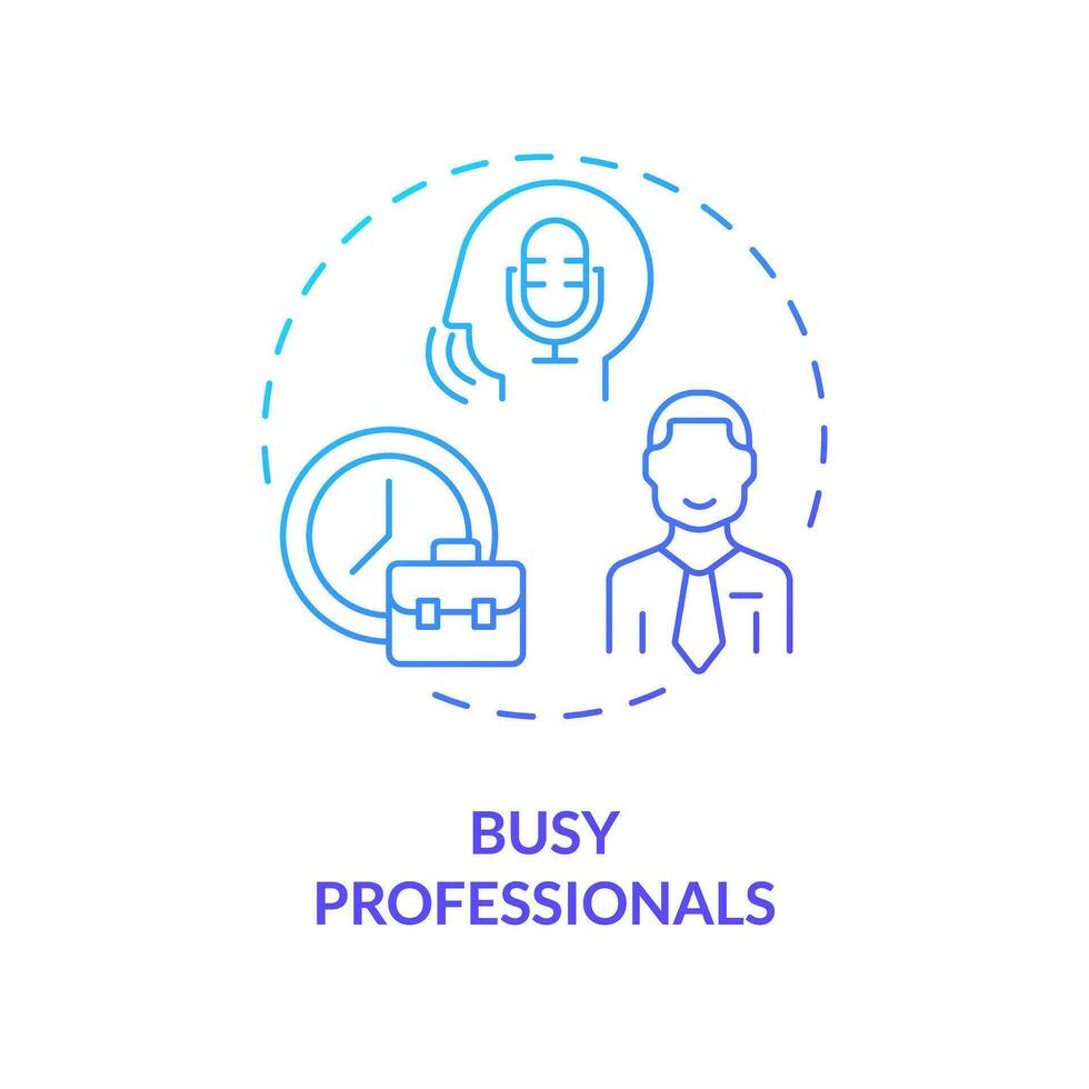 2D busy professionals thin line gradient icon concept, isolated vector, blue illustration representing voice assistant. vector