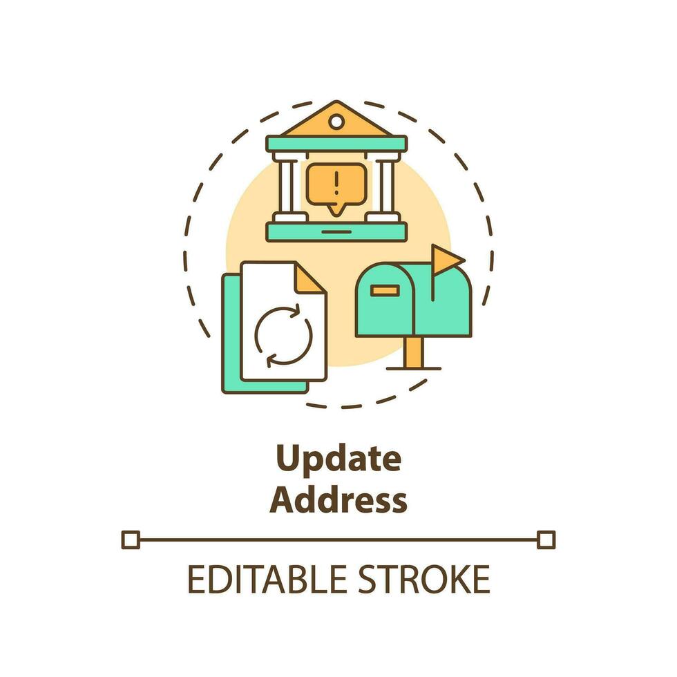 2D editable update address icon representing moving service, simple isolated vector, multicolor thin line illustration. vector