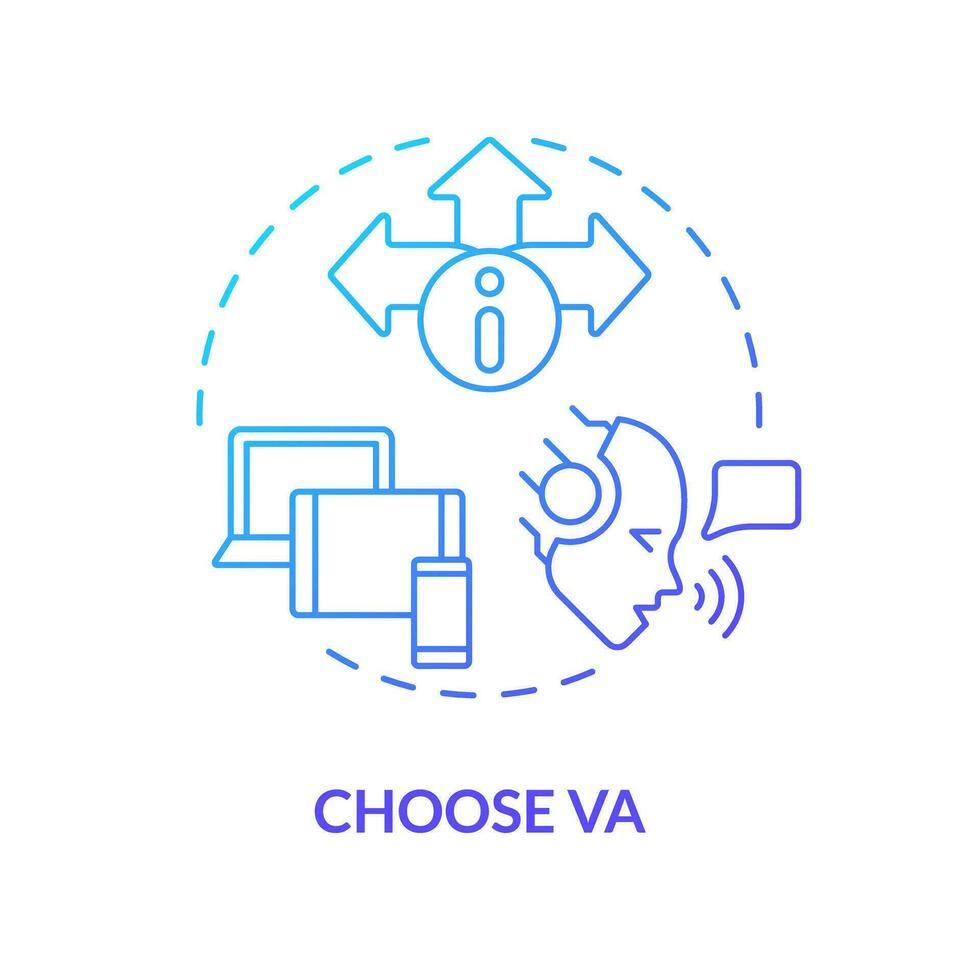 2D choose VA thin line gradient icon concept, isolated vector, blue illustration representing voice assistant. vector