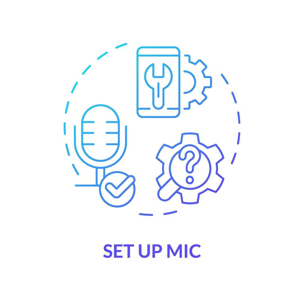 2D set up mic thin line gradient icon concept, isolated vector, blue illustration representing voice assistant. vector