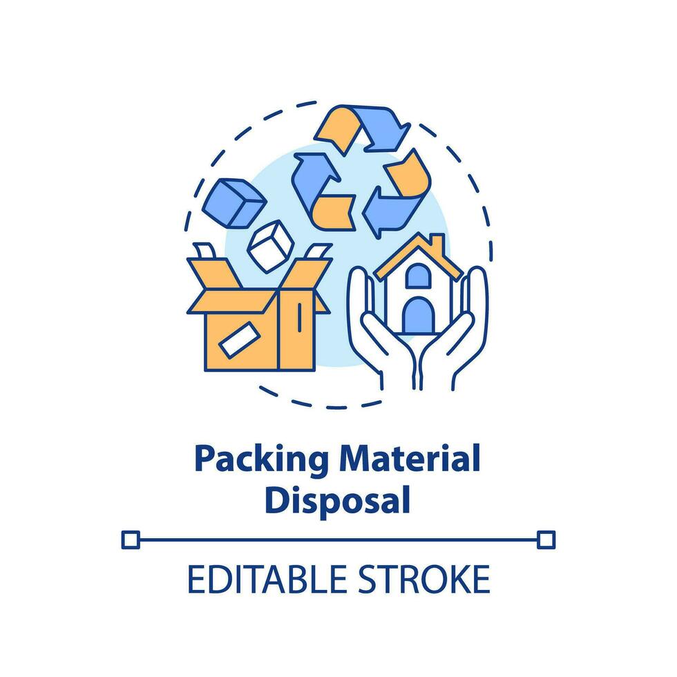 2D editable packing material disposal icon representing moving service, simple isolated vector, multicolor thin line illustration. vector