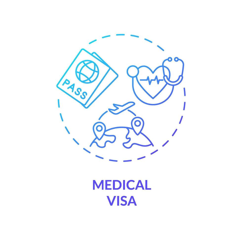 2D gradient medical visa icon, simple isolated vector, medical tourism thin line illustration. vector