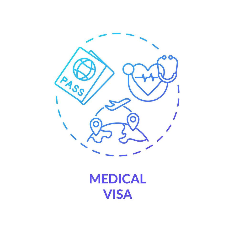 2d degradado médico visa icono, sencillo aislado vector, médico turismo Delgado línea ilustración. vector