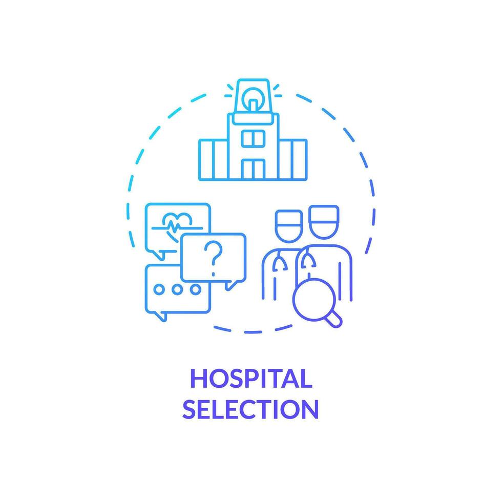 2D gradient hospital selection icon, simple isolated vector, medical tourism thin line illustration. vector