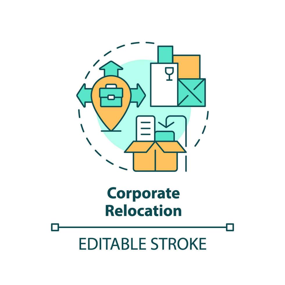 2D editable corporate relocation icon representing moving service, simple isolated vector, multicolor thin line illustration. vector
