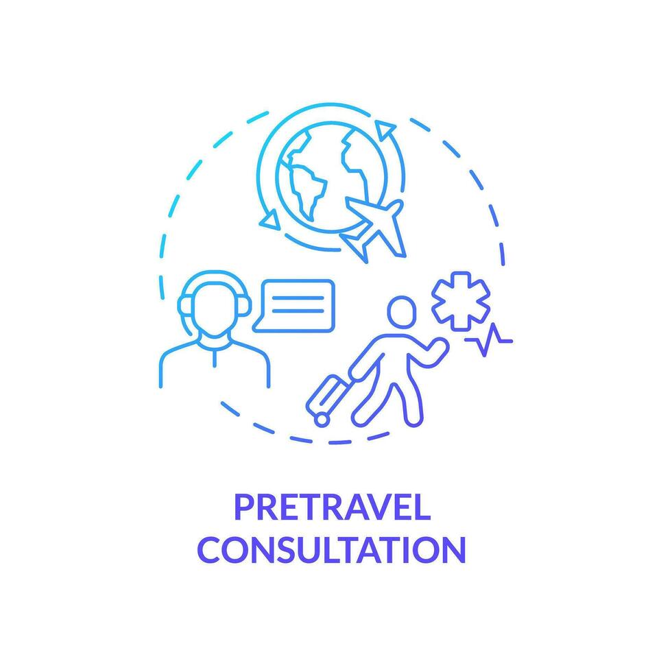 2D gradient pretravel consultation icon, simple isolated vector, medical tourism thin line illustration. vector
